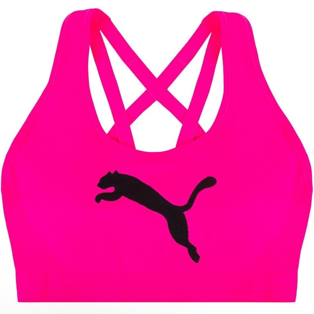 PUMA Women's Seamless Sports Bra, Big Cat Pink/Black, Large